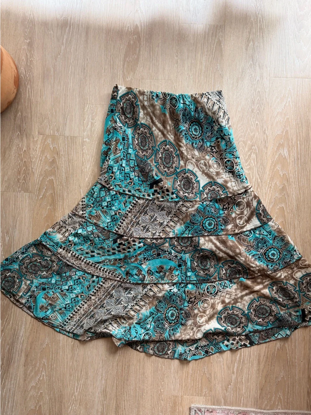 Vintage Dress Barn Teal and Brown Tiered Maxi Skirt